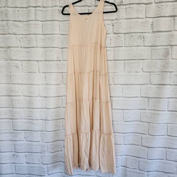Pilyq Pink Swim Cover Up Sleeveless V-Neck Tiered Maxi Dress Size M/L - Picture 6 of 13